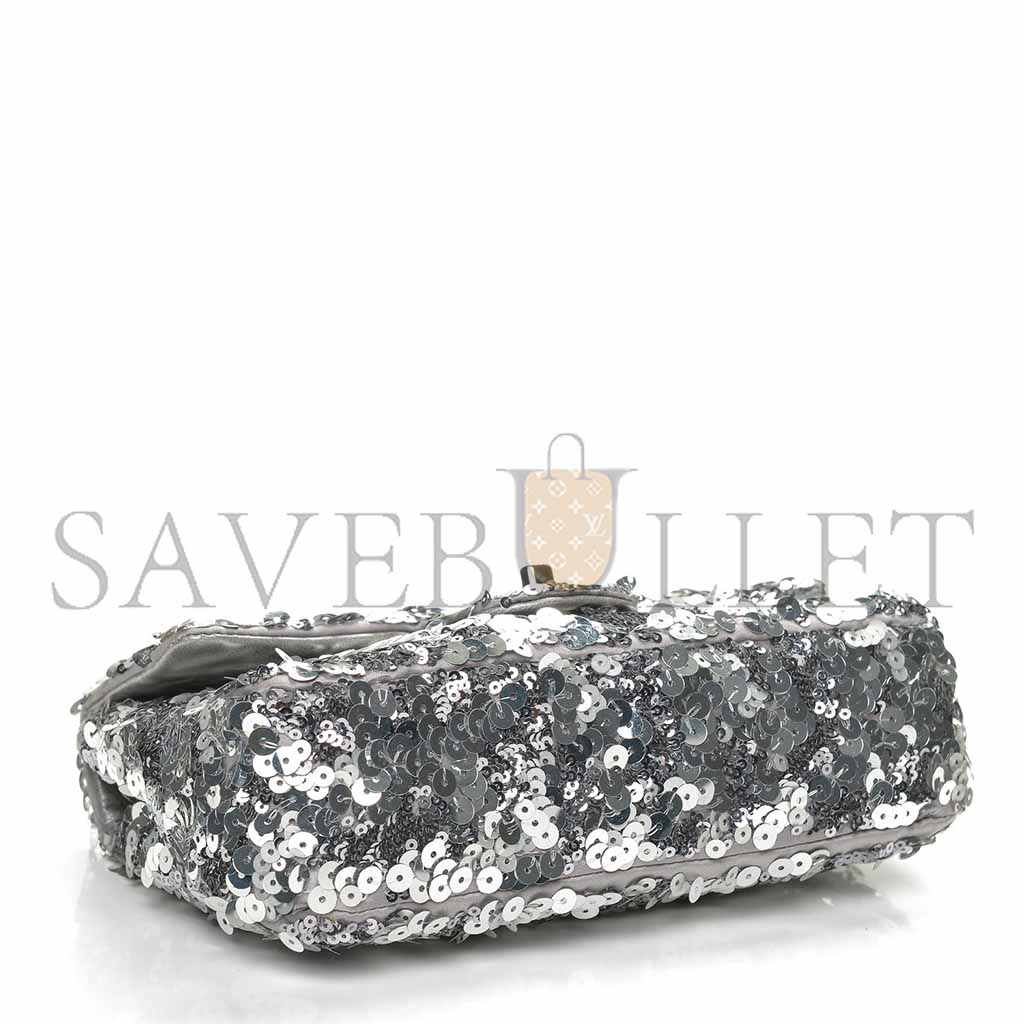 CHANEL SEQUIN CLASSIC SMALL FLAP SILVER (21*14*8cm) 
